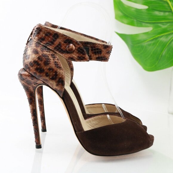 Max Kibardin Women Iruwa Sandal Size 8.5 Brown Leopard Ankle Strap Sculpted Heel - Picture 3 of 12